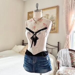 Y2K sophie b champagne satin corset top size small